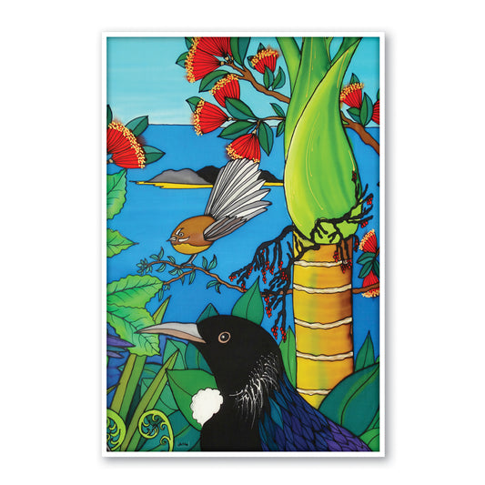 Large Framed Canvas Print - Tui & Fantail
